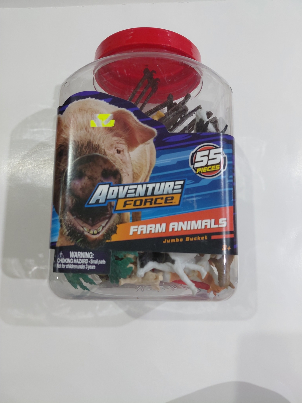 Adventure Force Farm Animals JumboToy Bucket - Red Lid With Handle. Like New